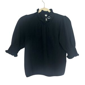 NWT Anthropologie Karine 100% Cashmere Sweater Womens XS Black Short Sleeve NEW